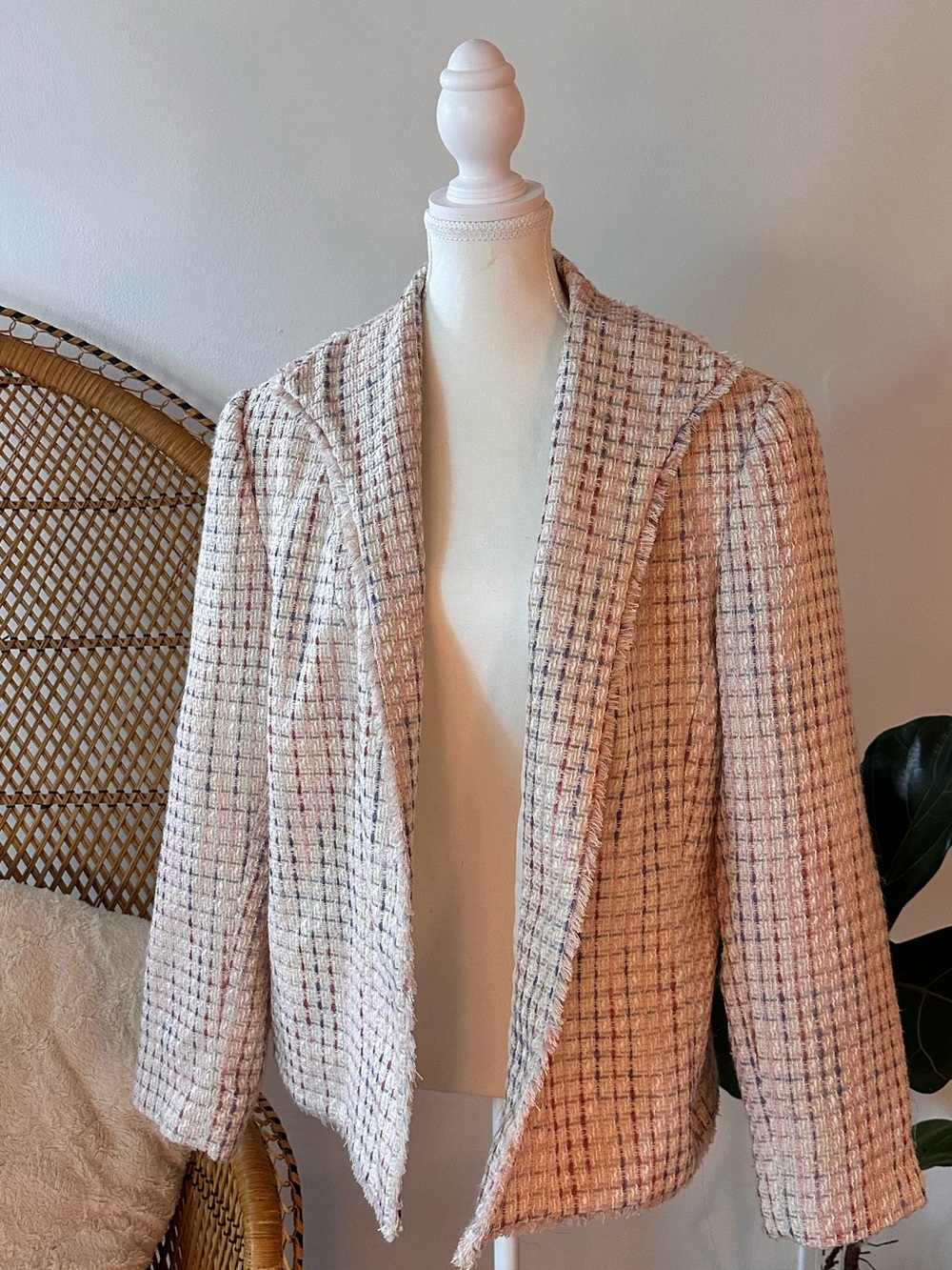 TanJay Cream Tweed Open-Front Blazer